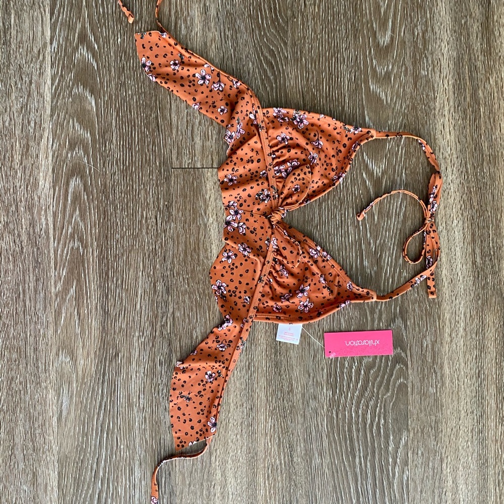 Leopard and flowers bikini top